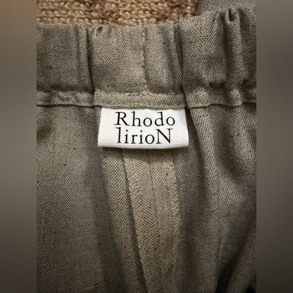 Rhodolirion Oatmeal linen pants with side ruffle elastic waist S NWOT - Picture 3 of 7